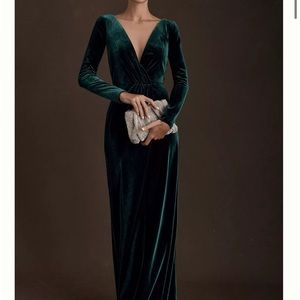 Jenny Yoo Ryland Velvet Maxi Dress with added leg slit